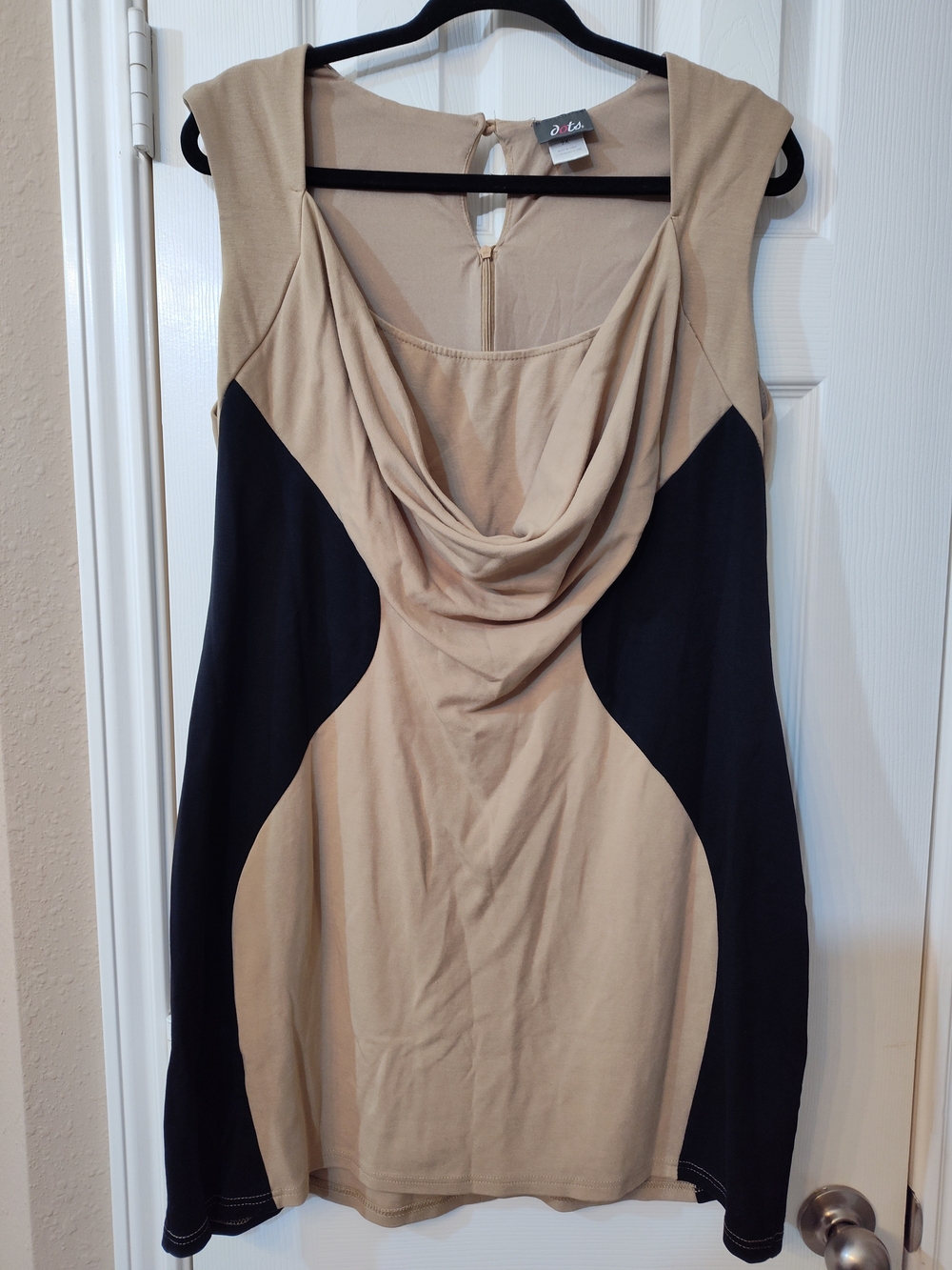 Dots Beige and Black Cowl Neck Mini Dress
